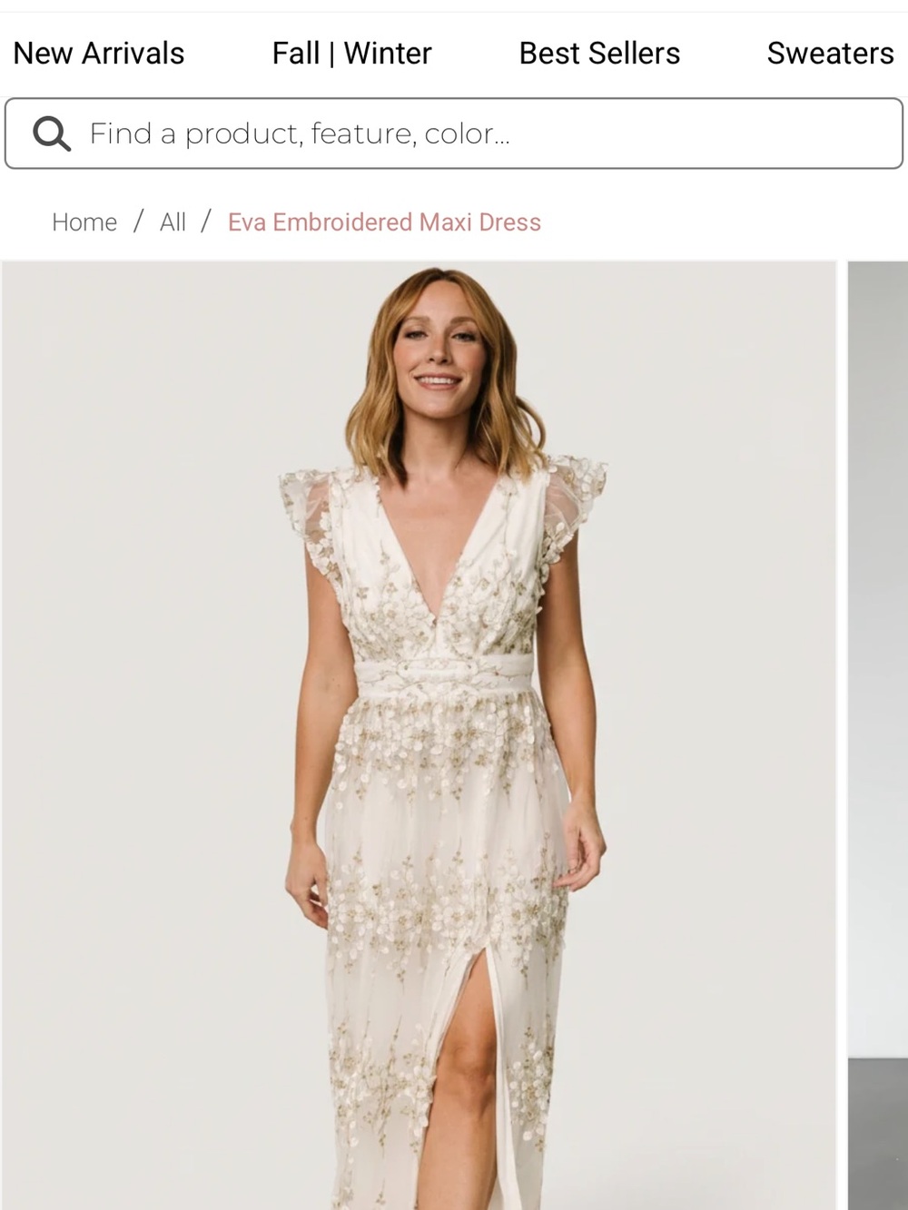 Baltic Born Cream Maxi Dress with Gold Floral Embroidery
